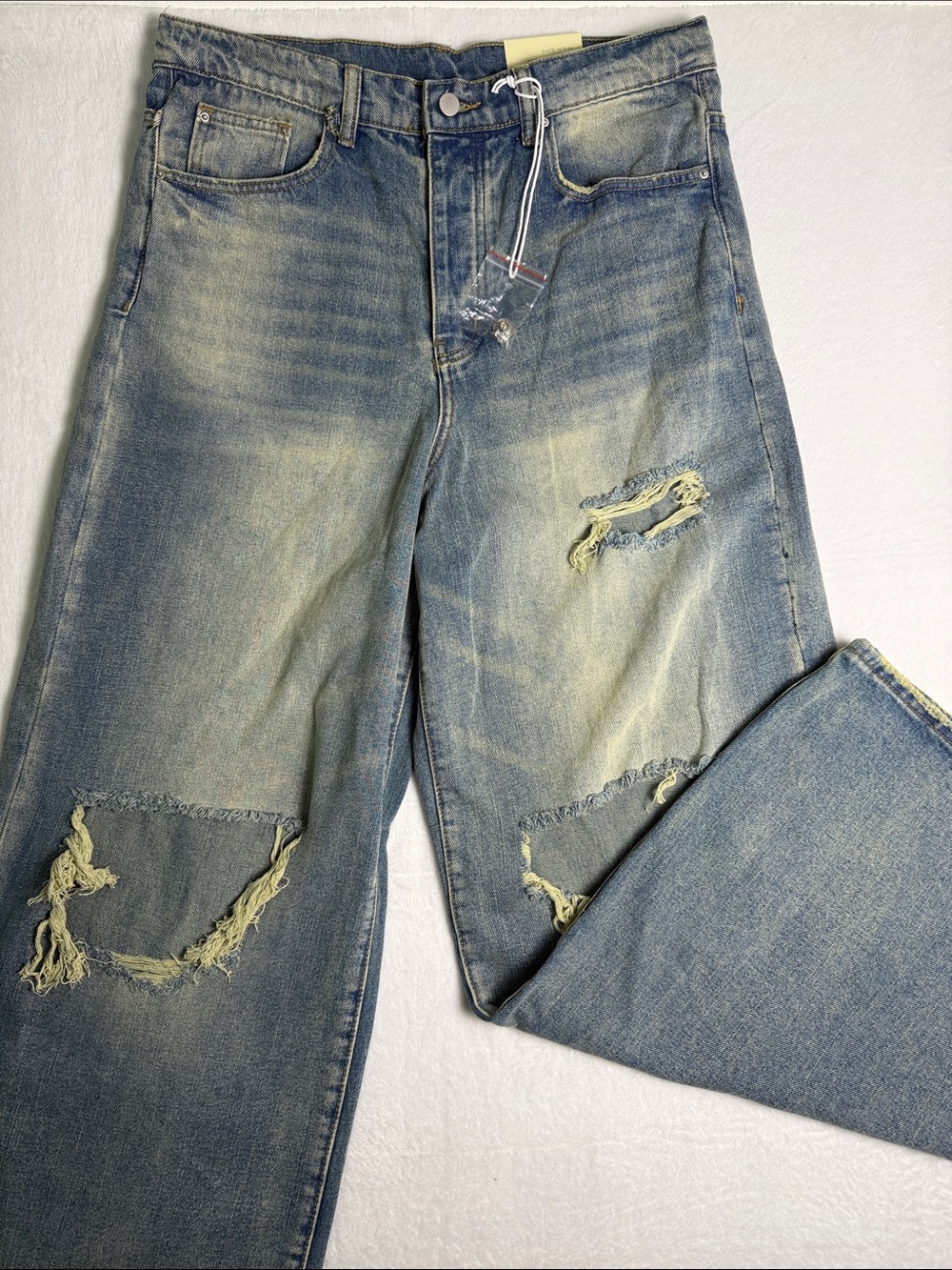 MNML Men's Straight Jeans Distressed Blue